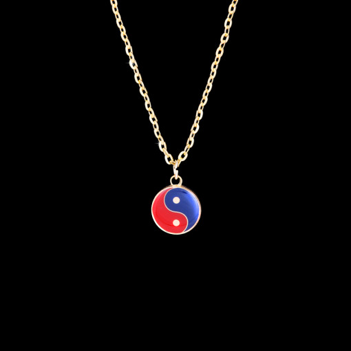 GOLD RED/BLUE YIN YANG NECKLACE